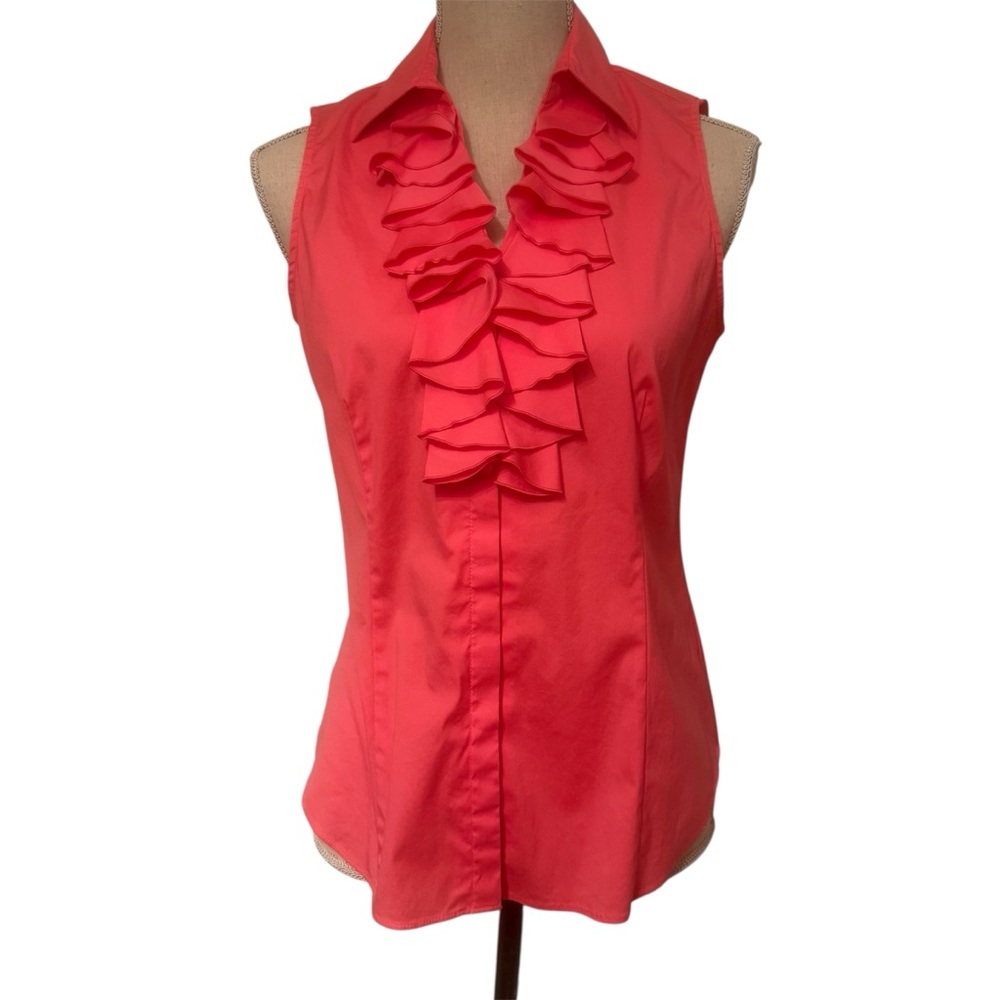 ⭐️LAFAYETTE 148 TOP BLOUSE PINK SLEEVELESS RUFFLE SIZE 4